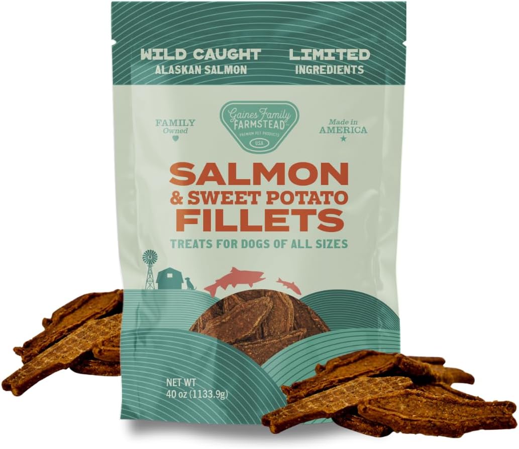 Salmon & Sweet Potato Fillets for Dogs – 8 oz, All-Natural Soft Chews, Wild-Caught Alaskan Salmon, Limited-Ingredient Dog Treats, Made in USA