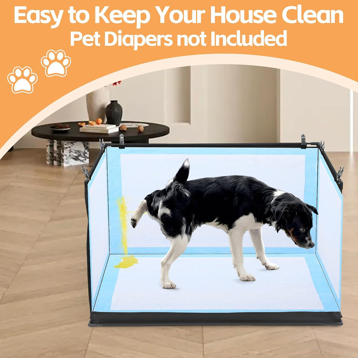 Dog Pee Pad Holder with High Walls, No-Spill Indoor Potty for Large Dogs, Foldable Puppy Litter Box, Patent Pending (33.8" L x 28" W x 17.7" H)