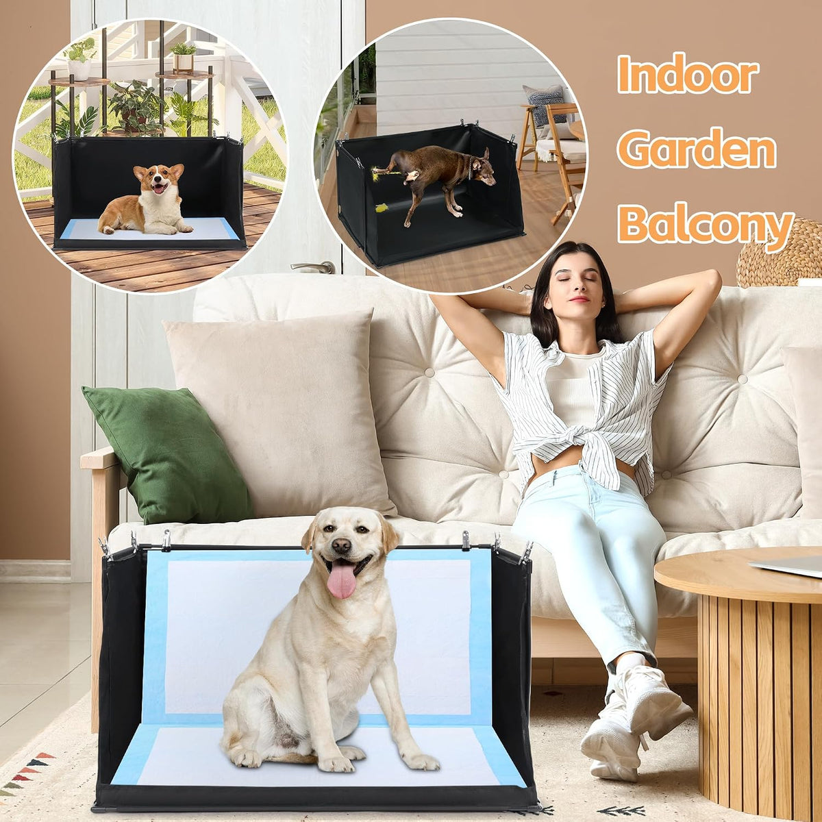 Dog Pee Pad Holder with High Walls, No-Spill Indoor Potty for Large Dogs, Foldable Puppy Litter Box, Patent Pending (33.8" L x 28" W x 17.7" H)