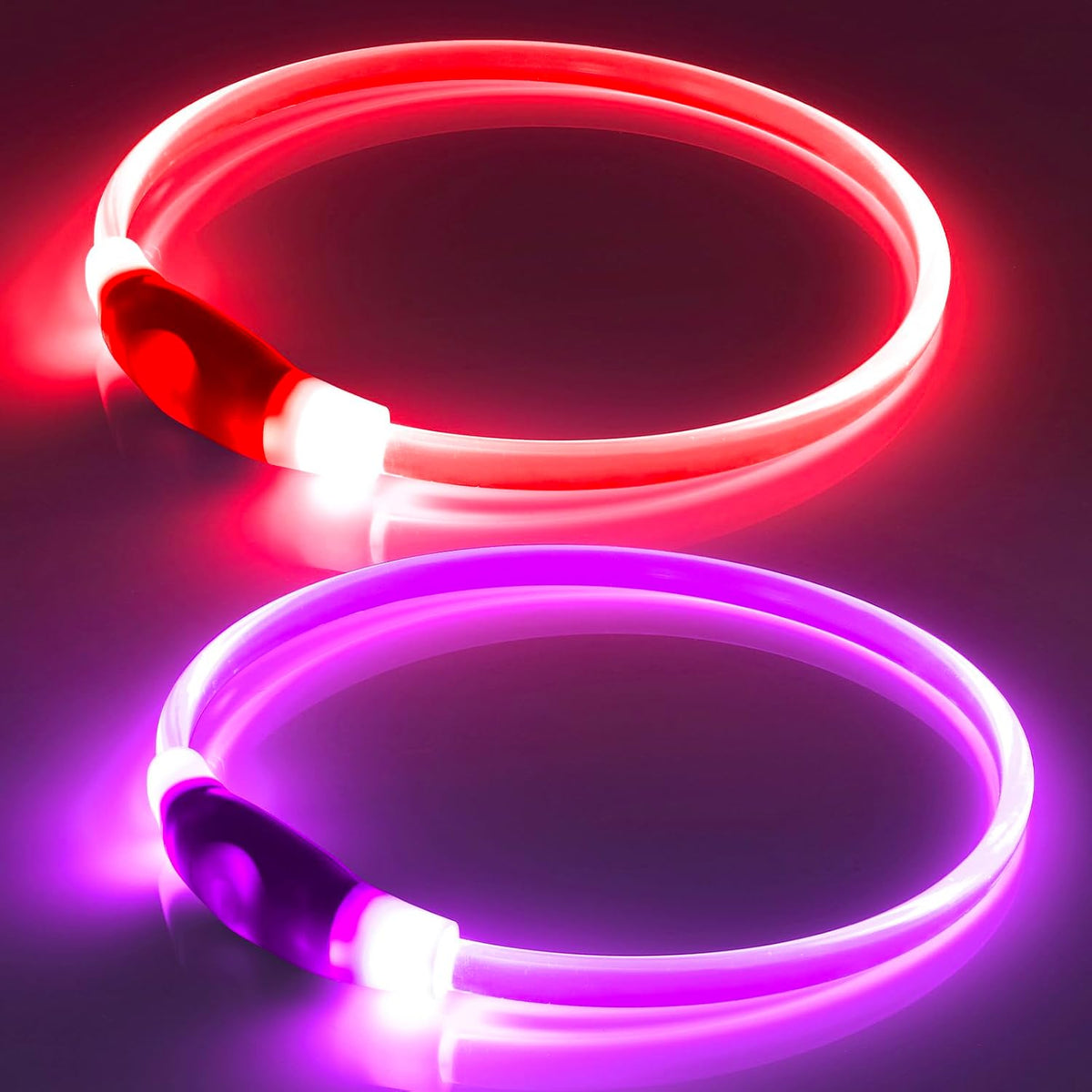 Light Up Dog Collar 2-Pack, USB Rechargeable for Small to Large Dogs