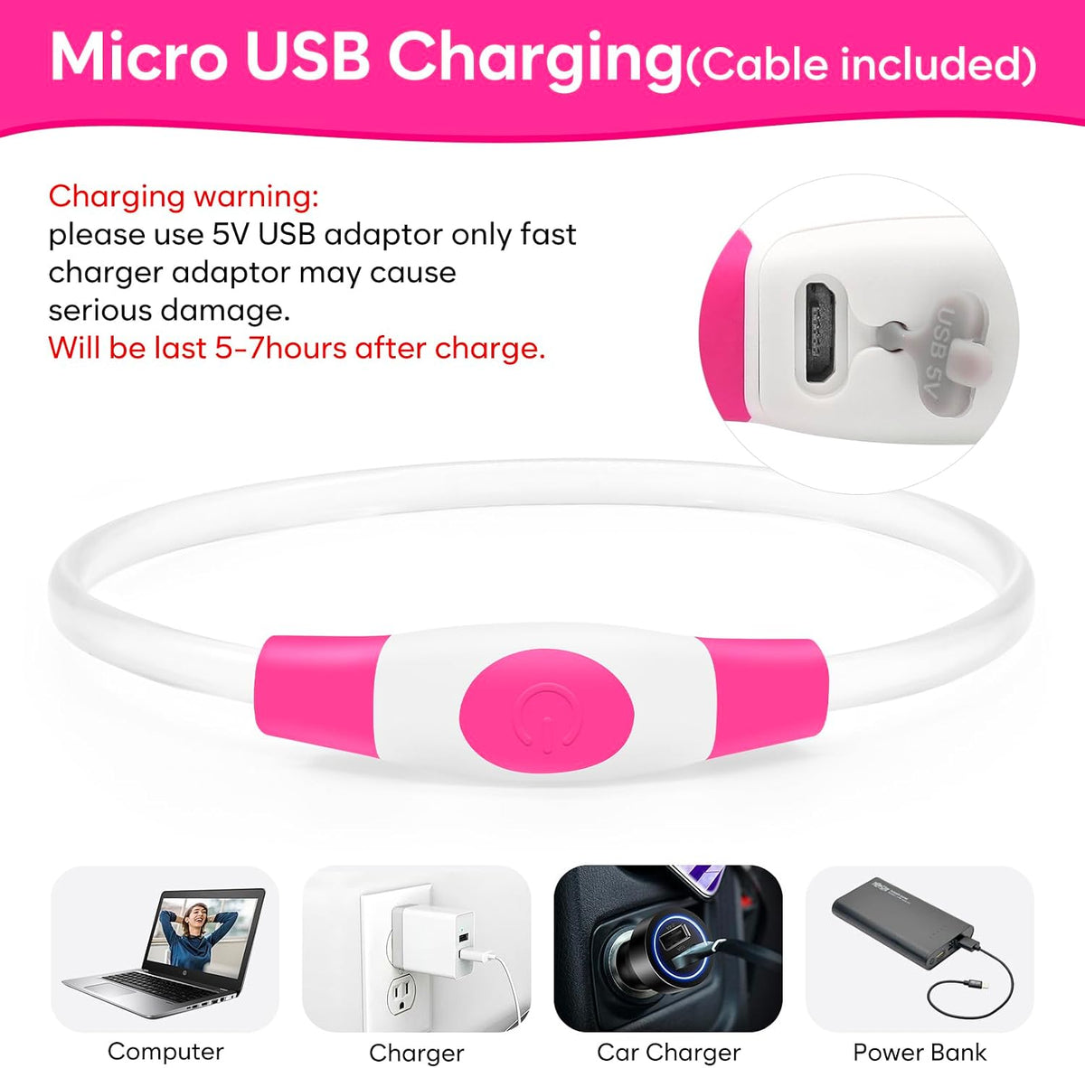 Light Up Dog Collar 2-Pack, USB Rechargeable for Small to Large Dogs