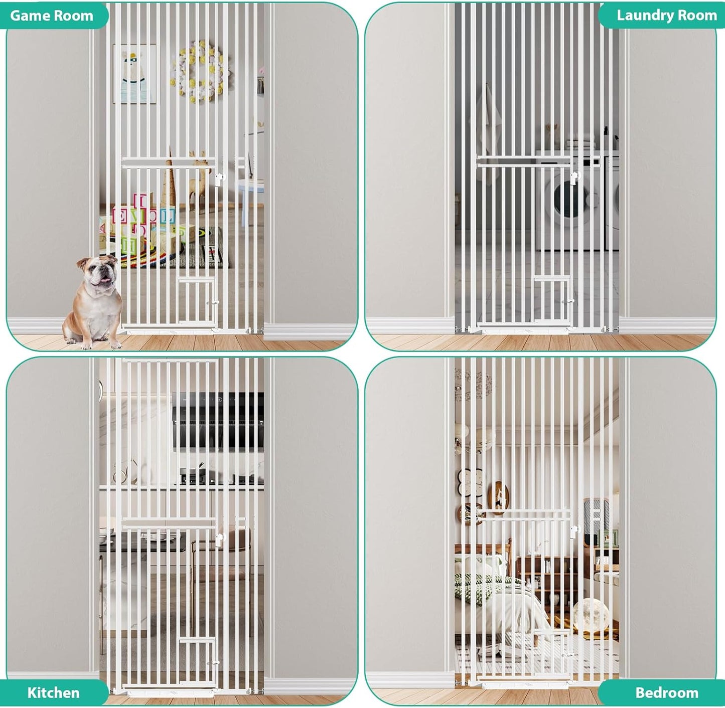 78.7 inch Extra Tall Pet Gates for Cats Dogs, Adjustable 27.5" ~ 37.4" Wide Cat Gate, Pressure Mounted Full Door Pet Gate for Doorway, Stairs,House(White, 78.7")