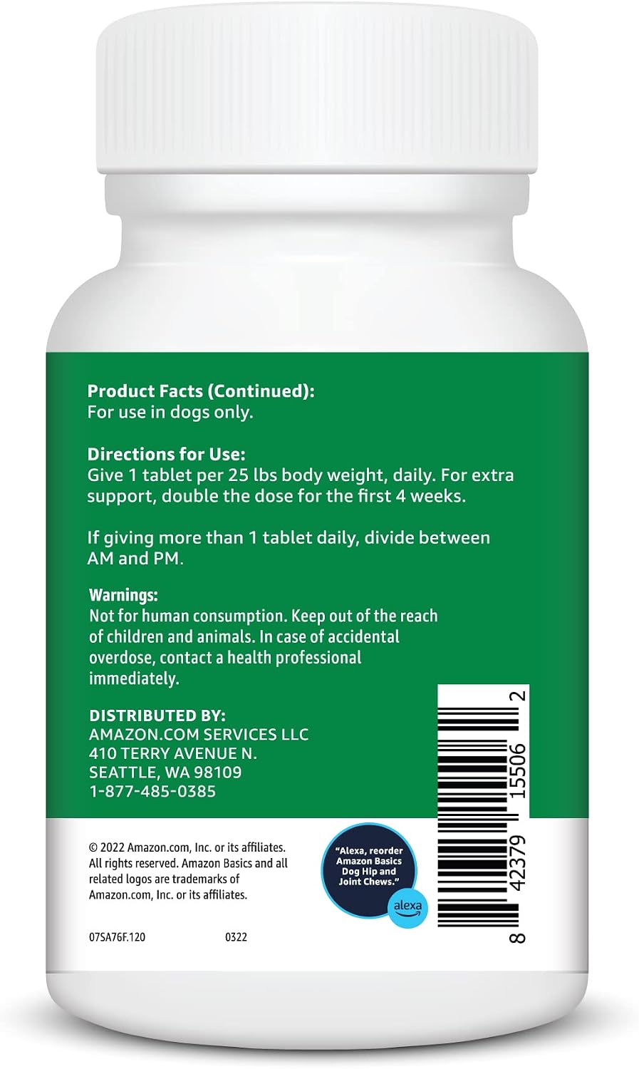 Dog Hip & Joint Daily Chewable Tablets, with Glucosamine, MSM, and Chondroitin, Duck Flavored, (Previously Solimo)