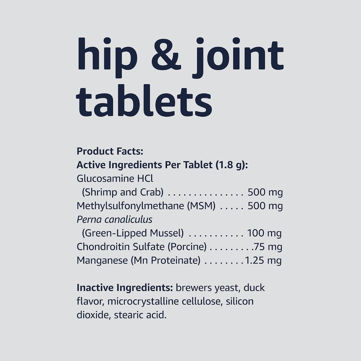 Dog Hip & Joint Daily Chewable Tablets, with Glucosamine, MSM, and Chondroitin, Duck Flavored, (Previously Solimo)