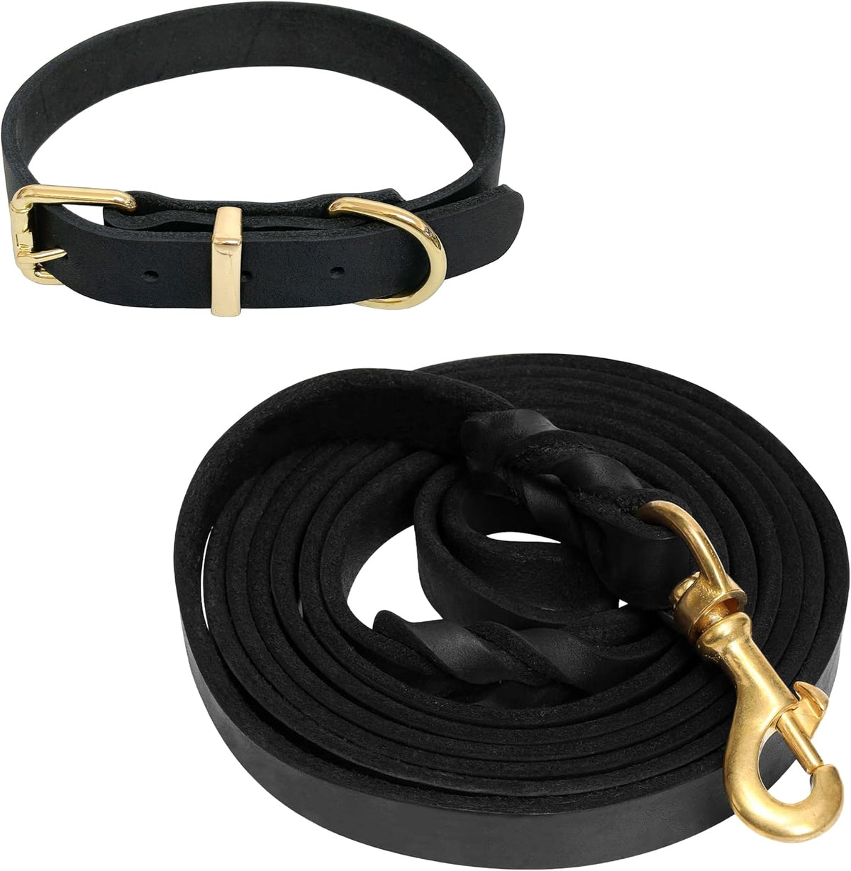 5ft Leather Dog Leash and Collar Set, Soft Braided Leather Dog Leash 5ft with Adjustable Dog Collar, Heavy Duty Leather Dog Collar and Leash Set Combo for Small Medium Large Dogs