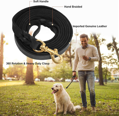 5ft Leather Dog Leash and Collar Set, Soft Braided Leather Dog Leash 5ft with Adjustable Dog Collar, Heavy Duty Leather Dog Collar and Leash Set Combo for Small Medium Large Dogs