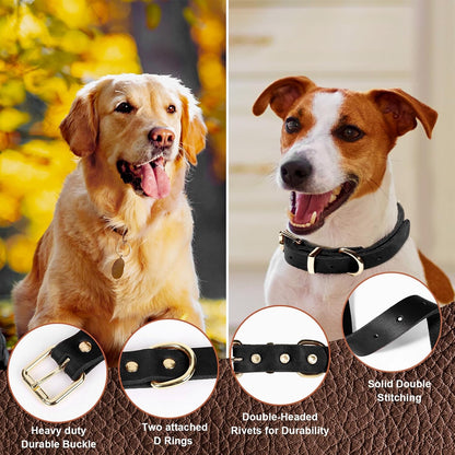 5ft Leather Dog Leash and Collar Set, Soft Braided Leather Dog Leash 5ft with Adjustable Dog Collar, Heavy Duty Leather Dog Collar and Leash Set Combo for Small Medium Large Dogs