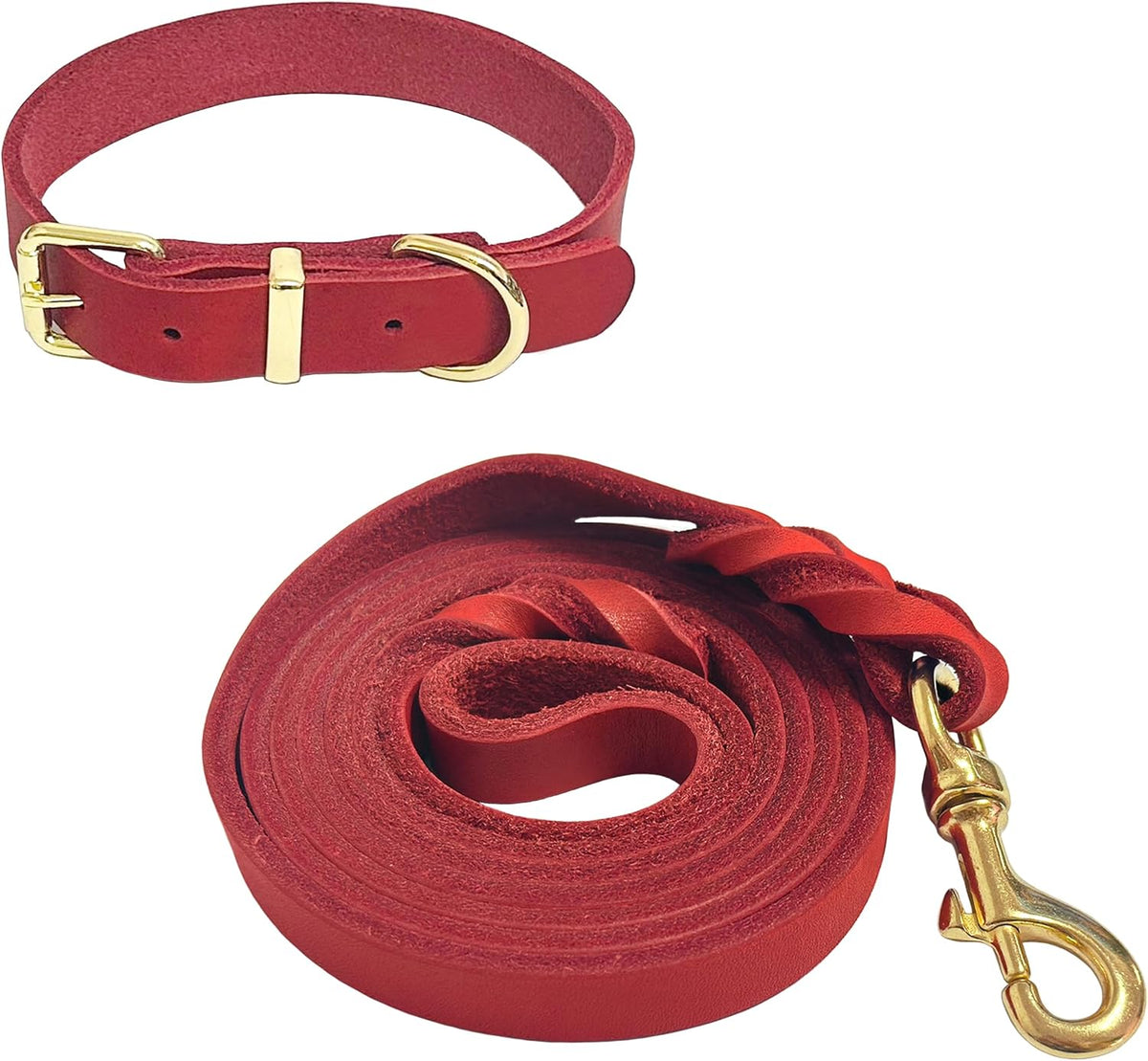 5ft Leather Dog Leash and Collar Set, Soft Braided Leather Dog Leash 5ft with Adjustable Dog Collar, Heavy Duty Leather Dog Collar and Leash Set Combo for Small Medium Large Dogs