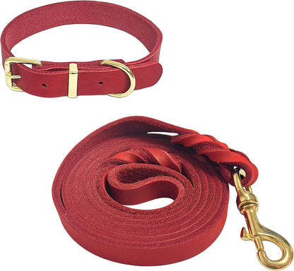 5ft Leather Dog Leash and Collar Set, Soft Braided Leather Dog Leash 5ft with Adjustable Dog Collar, Heavy Duty Leather Dog Collar and Leash Set Combo for Small Medium Large Dogs