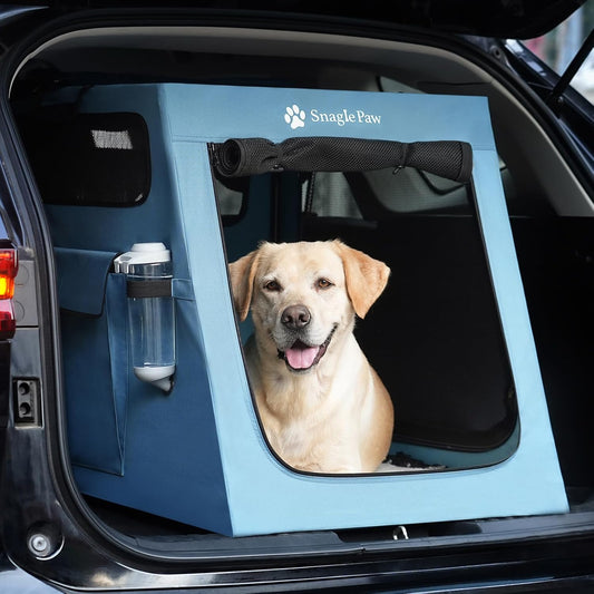 Portable Dog Crate for Car Travel, Collapsible Large Dog Travel Crate with Metal Frame & 3-Door Mesh Windows, Secures in Trunk/Backseat, Soft-Sided Kennel Carrier for Medium Large Dogs-XL