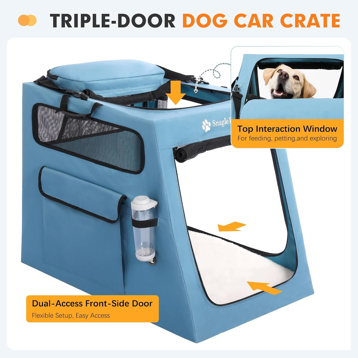 Portable Dog Crate for Car Travel, Collapsible Large Dog Travel Crate with Metal Frame & 3-Door Mesh Windows, Secures in Trunk/Backseat, Soft-Sided Kennel Carrier for Medium Large Dogs-XL