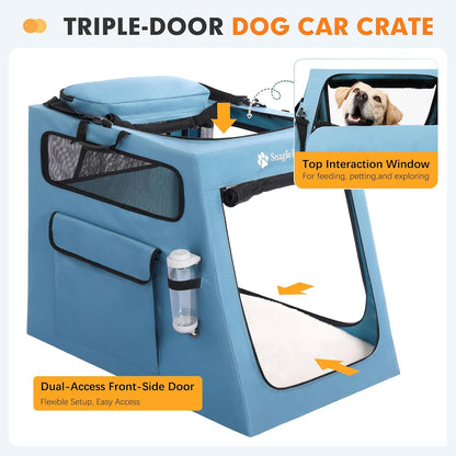 Portable Dog Crate for Car Travel, Collapsible Large Dog Travel Crate with Metal Frame & 3-Door Mesh Windows, Secures in Trunk/Backseat, Soft-Sided Kennel Carrier for Medium Large Dogs-XL
