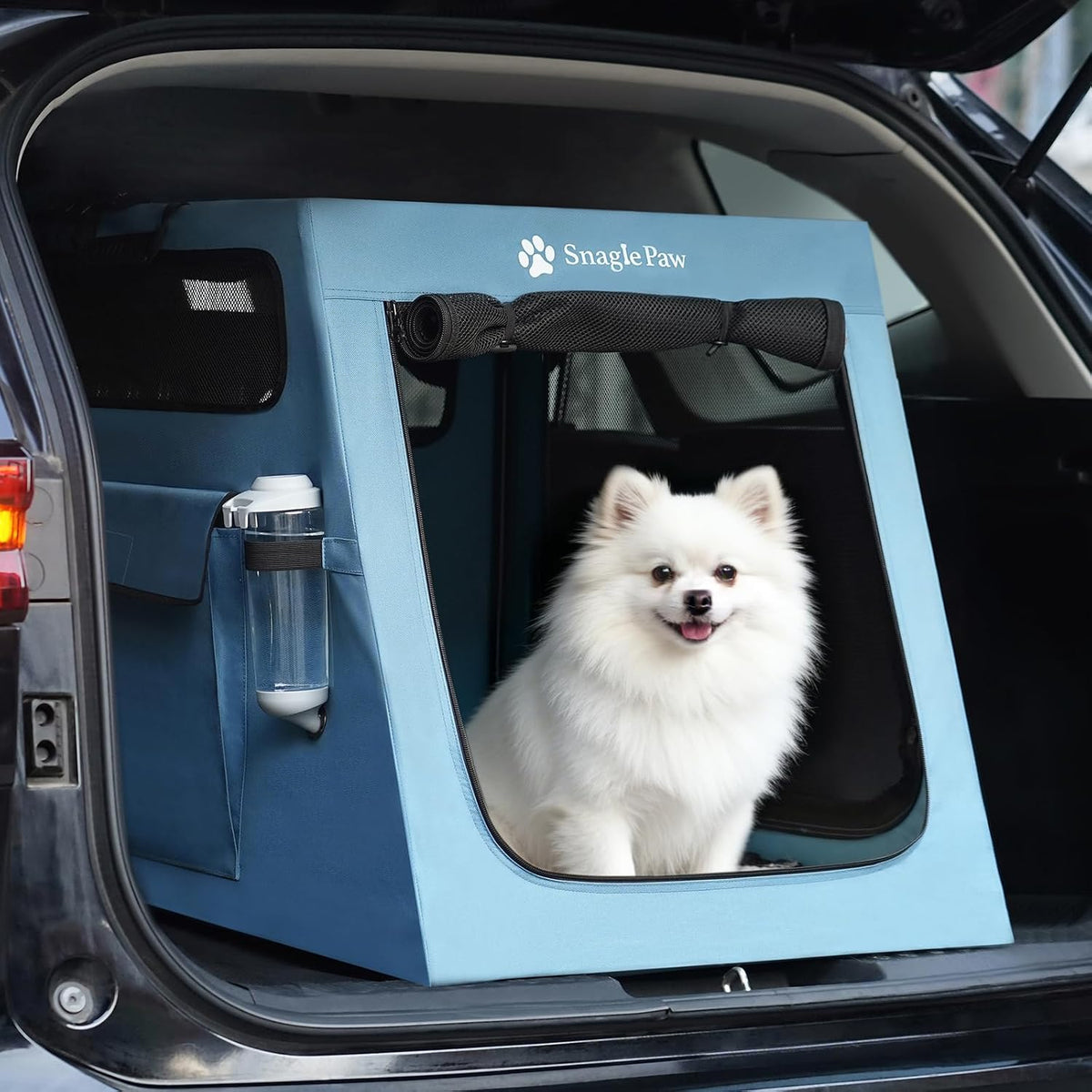 Portable Dog Crate for Car Travel, Collapsible Large Dog Travel Crate with Metal Frame & 3-Door Mesh Windows, Secures in Trunk/Backseat, Soft-Sided Kennel Carrier for Medium Large Dogs-XL