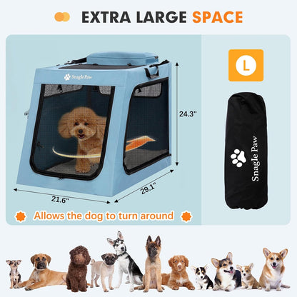 Portable Dog Crate for Car Travel, Collapsible Large Dog Travel Crate with Metal Frame & 3-Door Mesh Windows, Secures in Trunk/Backseat, Soft-Sided Kennel Carrier for Medium Large Dogs-XL