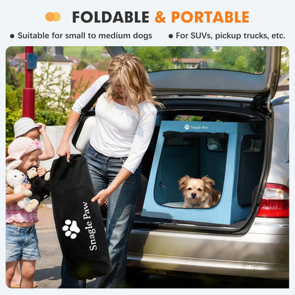 Portable Dog Crate for Car Travel, Collapsible Large Dog Travel Crate with Metal Frame & 3-Door Mesh Windows, Secures in Trunk/Backseat, Soft-Sided Kennel Carrier for Medium Large Dogs-XL