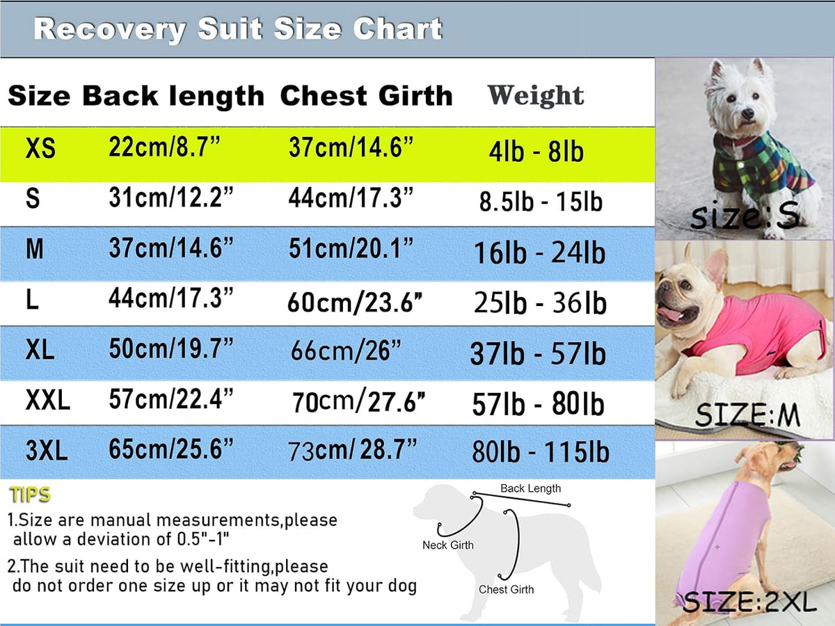 Dog Surgery Recovery Suit - After Spay, Abdominal Wounds Post Surgical Recovery, Anti Licking Breathable Dog Onesies for Small, Medium & Large Pet, Alternative Bandages Cone E-Collar