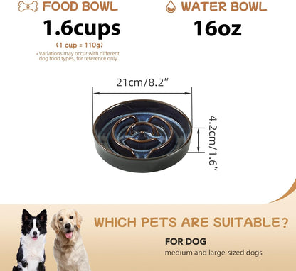 Raised Slow Feeder Dog Bowls, Elevated Dog Bowls Slow Feeder Set