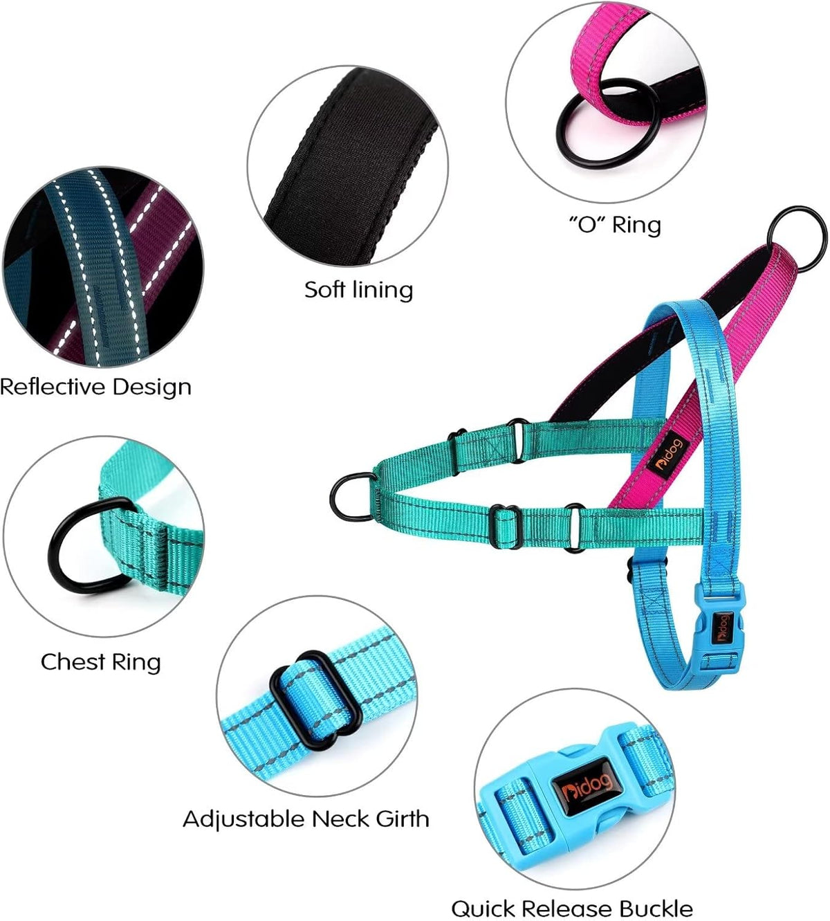 No Pull Dog Harness for Medium Dogs, Soft Padded Handle, Dark Green,M