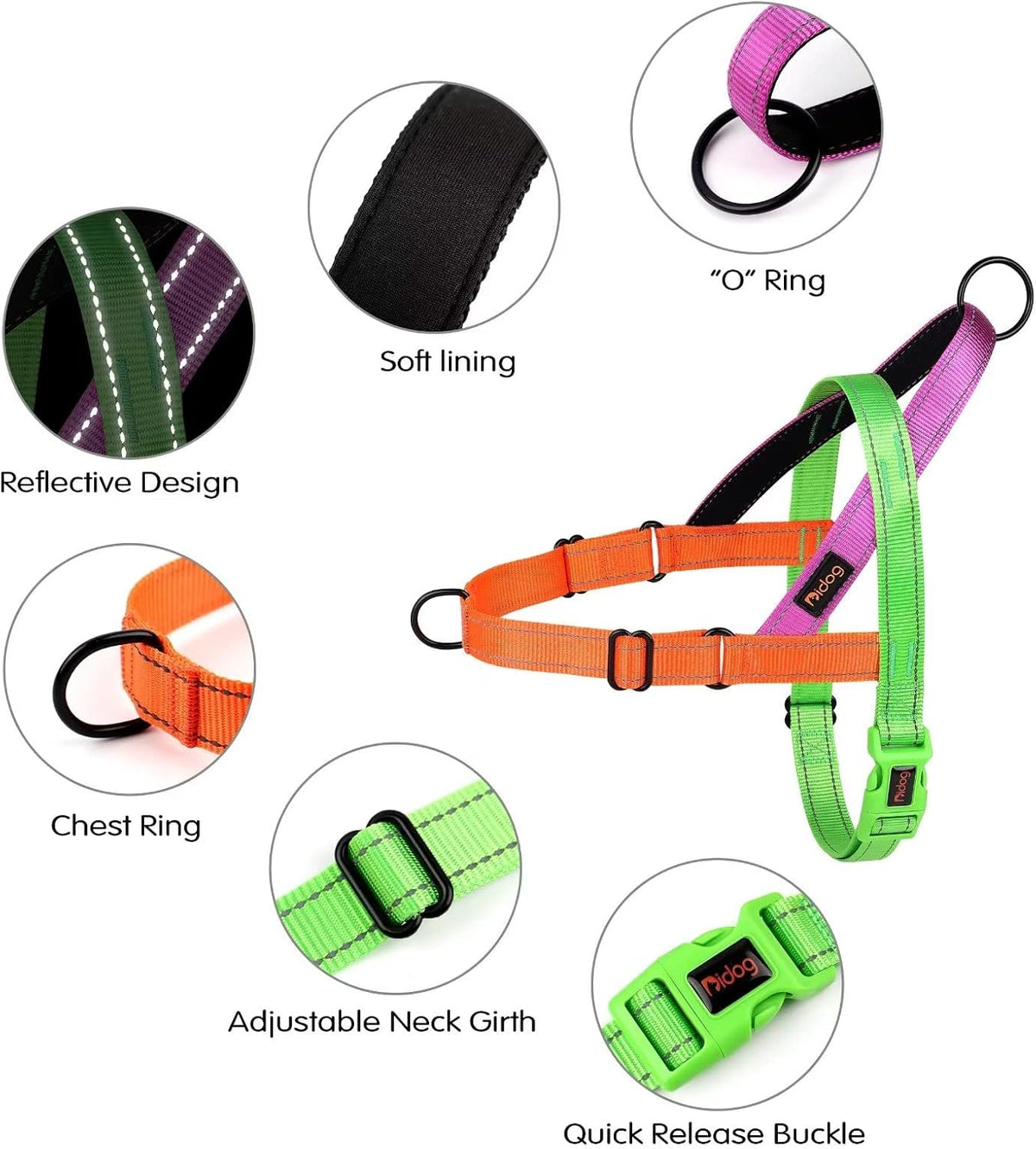 No Pull Dog Harness for Medium Dogs, Soft Padded Handle, Dark Green,M