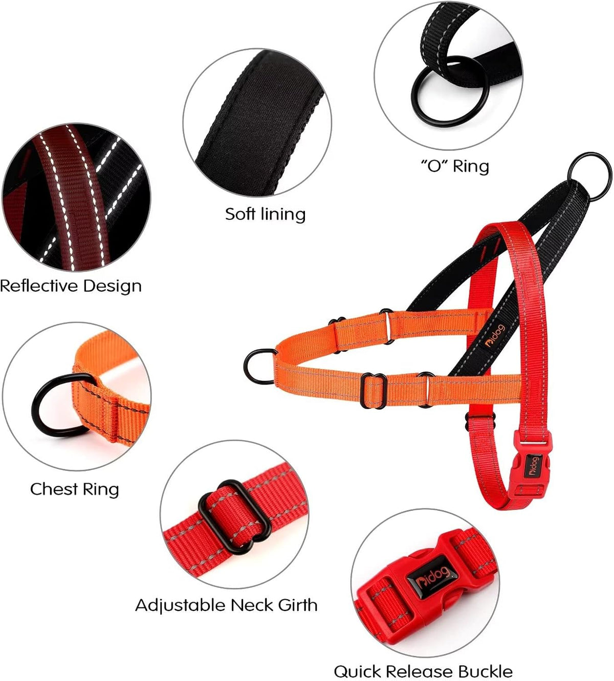 No Pull Dog Harness for Medium Dogs, Soft Padded Handle, Dark Green,M