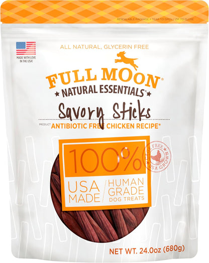 Full Moon All Natural Human Grade Dog Treats, Essential Beef Savory Sticks, 22 Ounce, 1.375 Pound (Pack of 1)