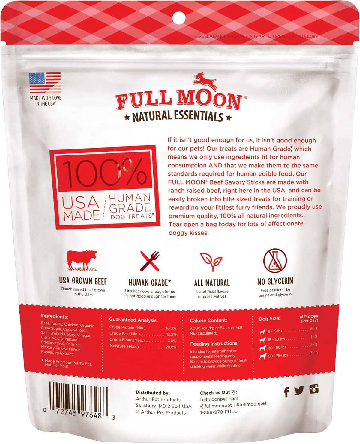Full Moon All Natural Human Grade Dog Treats, Essential Beef Savory Sticks, 22 Ounce, 1.375 Pound (Pack of 1)