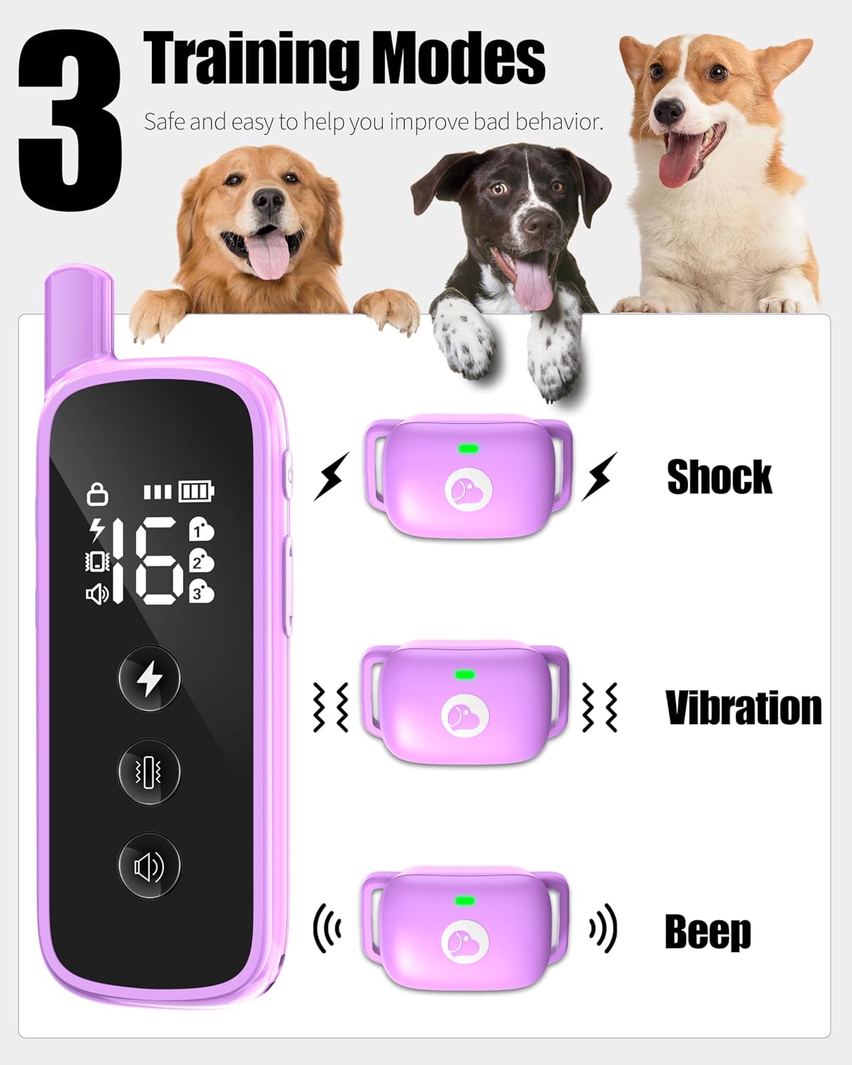 Shock Collar for Dogs 2600FT,Dog Training Collar with Remote Purple