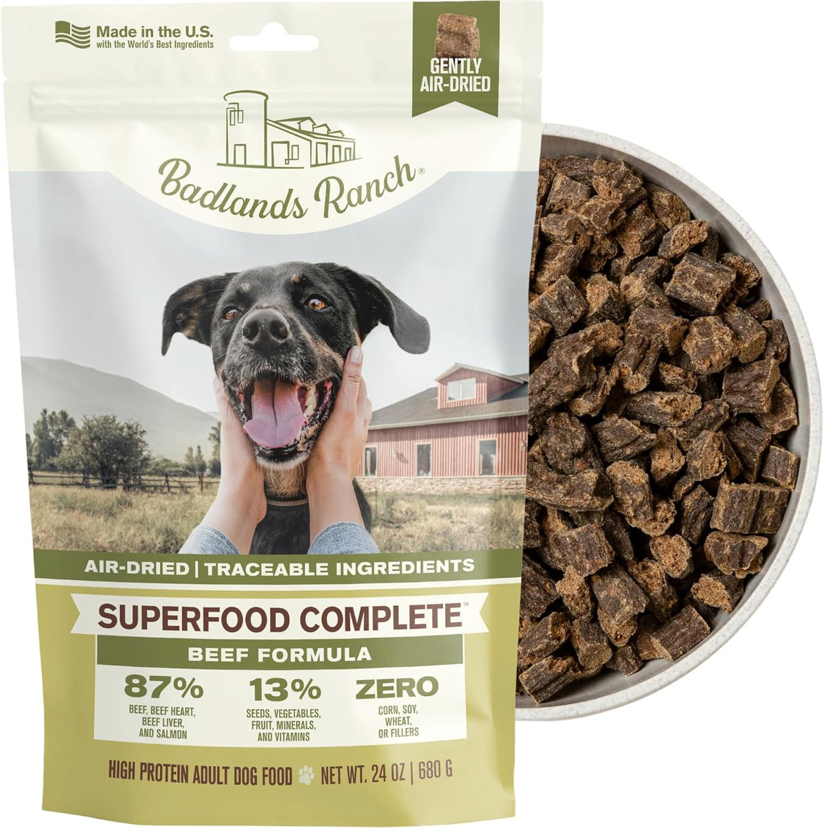 Air-Dried Beef Dog Food, 87% Real Meat, 24 oz