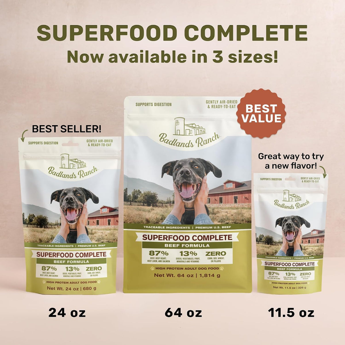 Air-Dried Beef Dog Food, 87% Real Meat, 24 oz