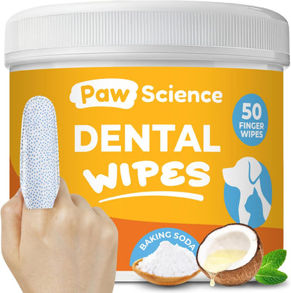Dog & Cat Teeth Cleaning Wipes - Dental Finger Wipes for Cats & Dogs - Pet Toothbrush & Tooth Brushing Kit - Effective Teeth Cleaner (Unscented)