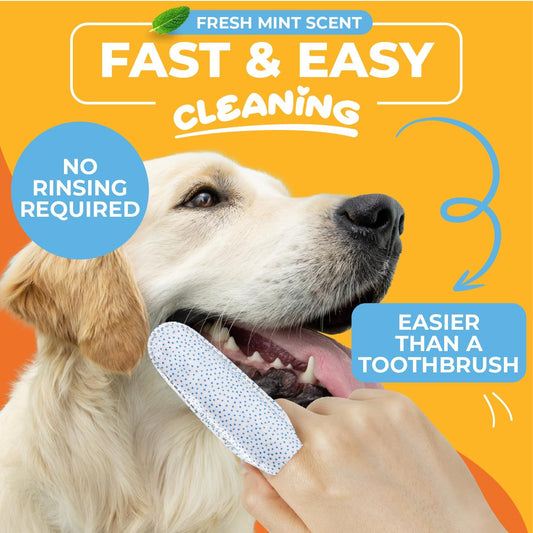 Dog & Cat Teeth Cleaning Wipes - Dental Finger Wipes for Cats & Dogs - Pet Toothbrush & Tooth Brushing Kit - Effective Teeth Cleaner (Unscented)