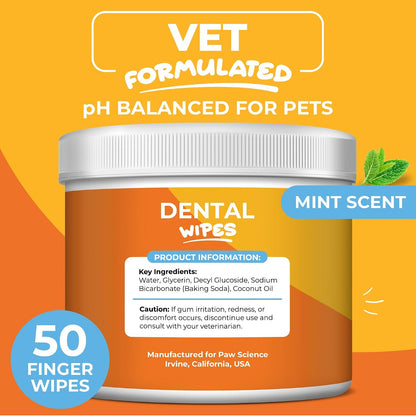 Dog & Cat Teeth Cleaning Wipes - Dental Finger Wipes for Cats & Dogs - Pet Toothbrush & Tooth Brushing Kit - Effective Teeth Cleaner (Unscented)