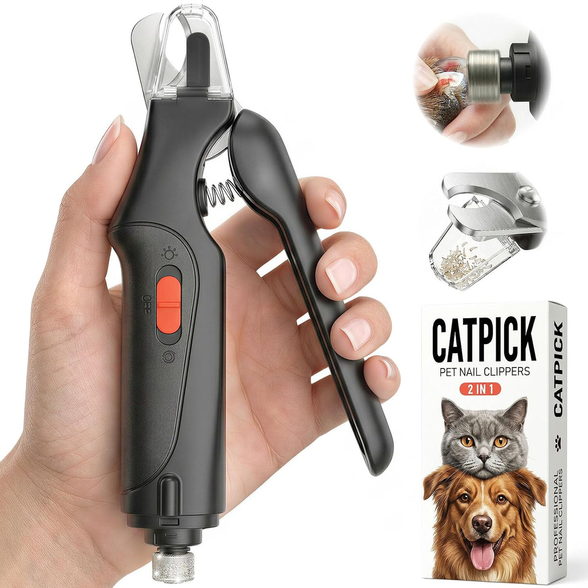 2-in-1 Cat & Dog Nail Clippers with Grinder and Dual LED Lights