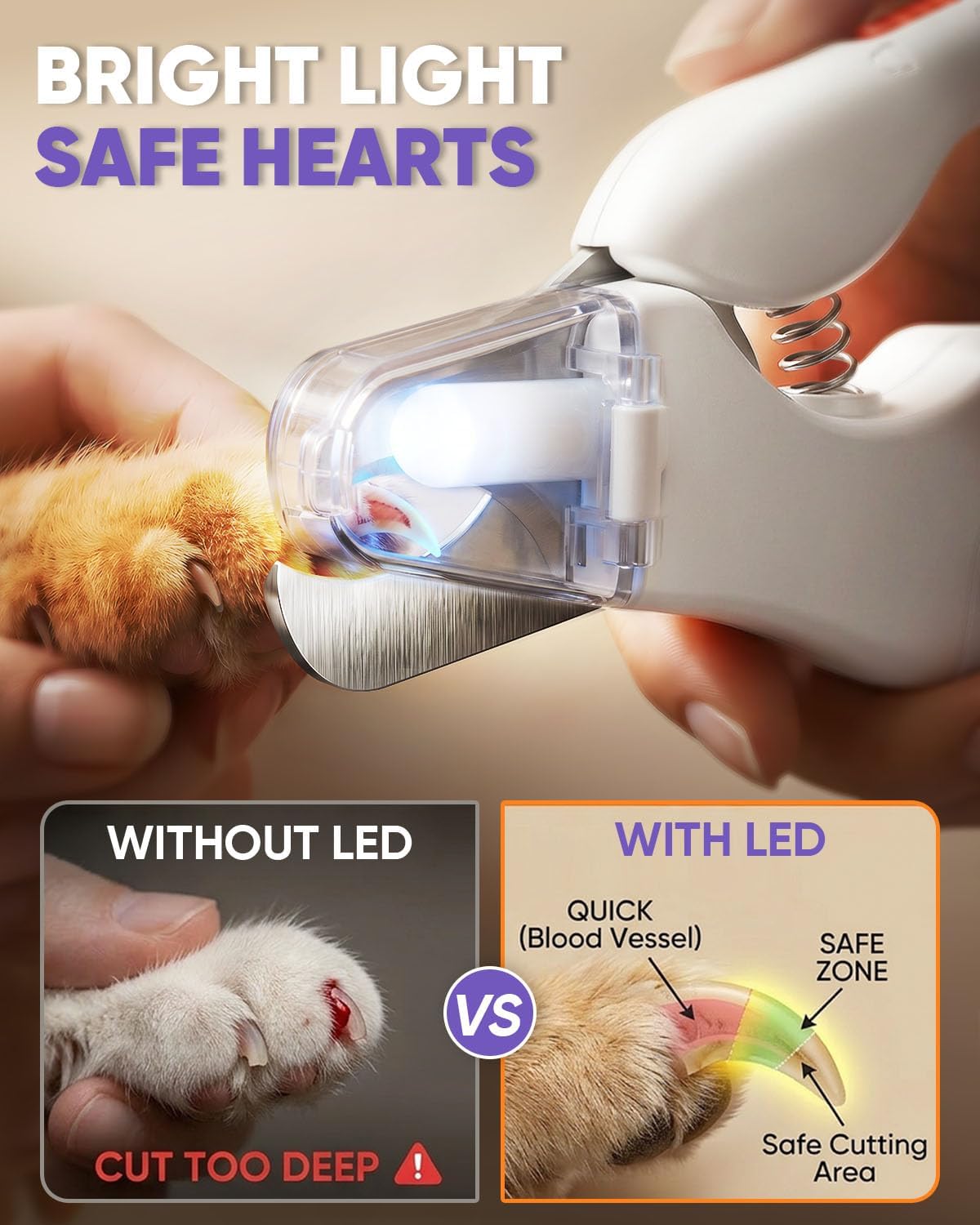 2-in-1 Cat & Dog Nail Clippers with Grinder and Dual LED Lights