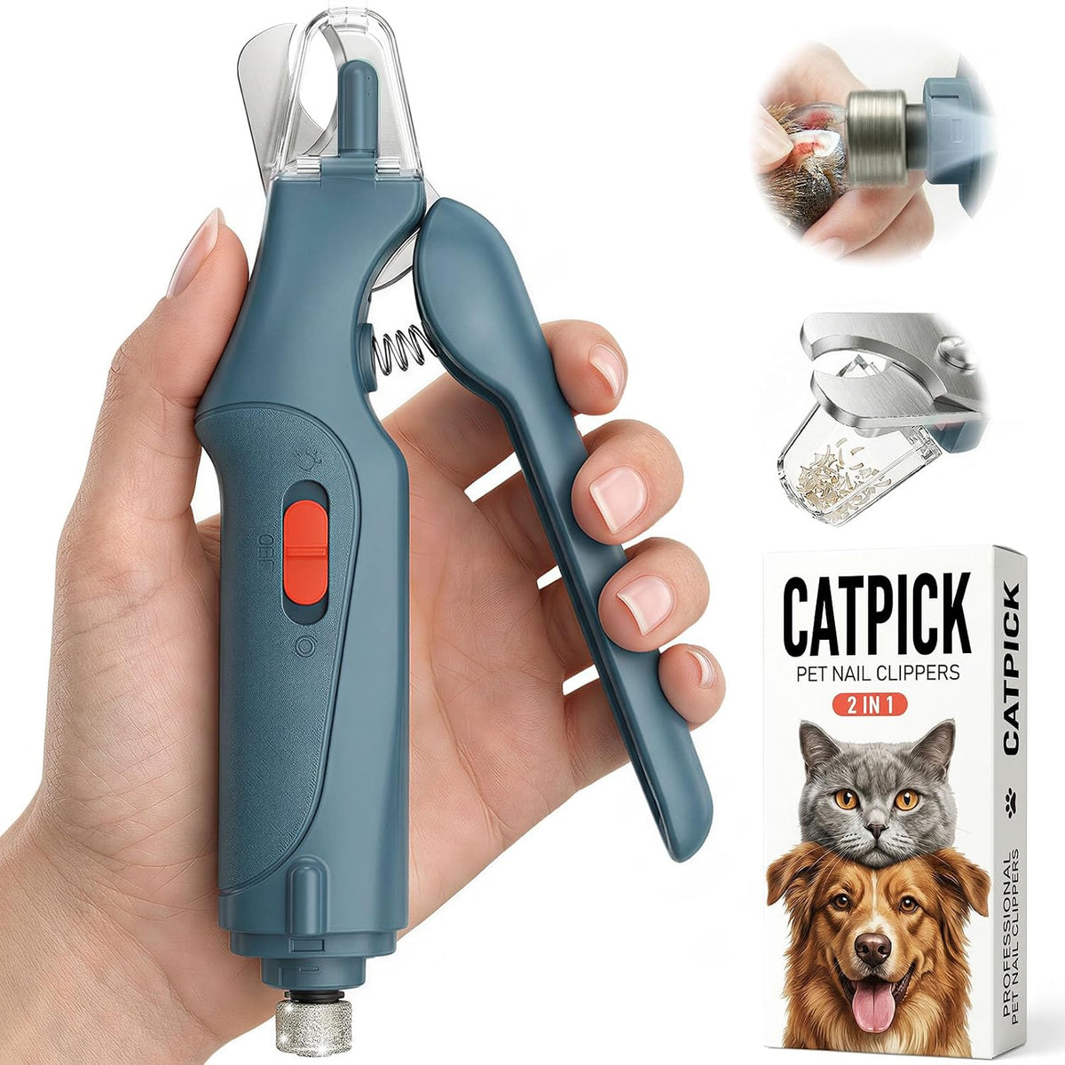 2-in-1 Cat & Dog Nail Clippers with Grinder and Dual LED Lights