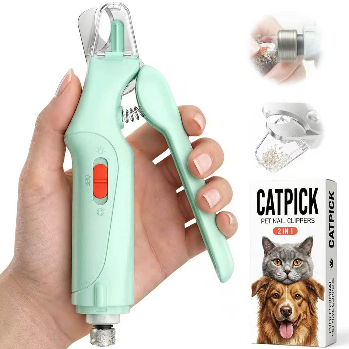 2-in-1 Cat & Dog Nail Clippers with Grinder and Dual LED Lights
