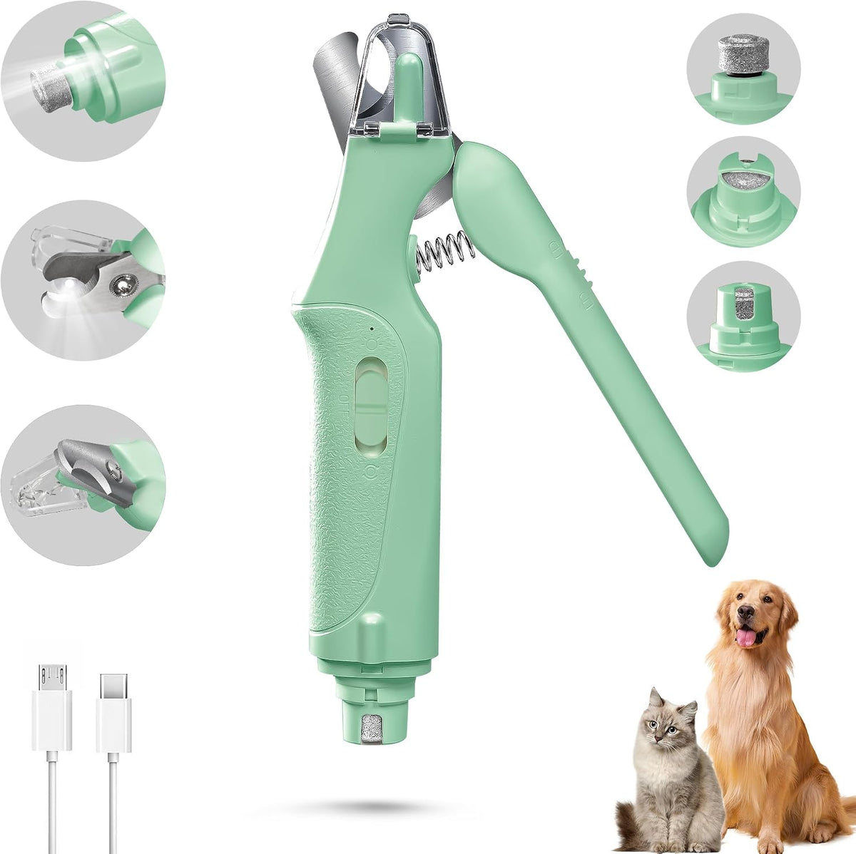 2-in-1 Cat & Dog Nail Clippers with Grinder and Dual LED Lights