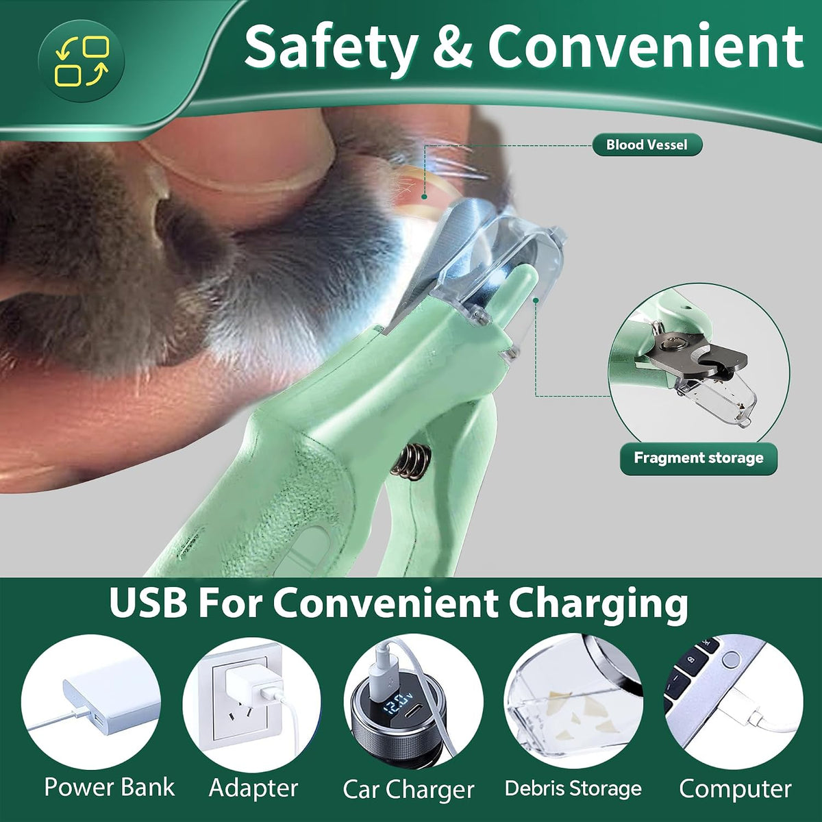2-in-1 Cat & Dog Nail Clippers with Grinder and Dual LED Lights