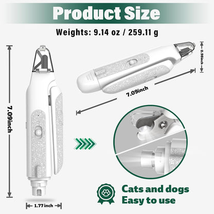 2-in-1 Cat & Dog Nail Clippers with Grinder and Dual LED Lights