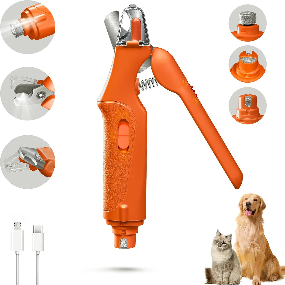2-in-1 Cat & Dog Nail Clippers with Grinder and Dual LED Lights