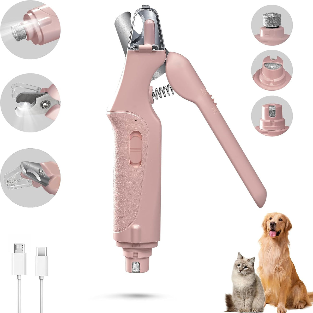2-in-1 Cat & Dog Nail Clippers with Grinder and Dual LED Lights