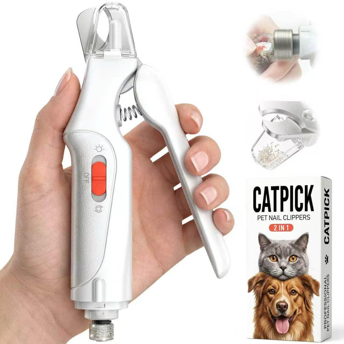2-in-1 Cat & Dog Nail Clippers with Grinder and Dual LED Lights