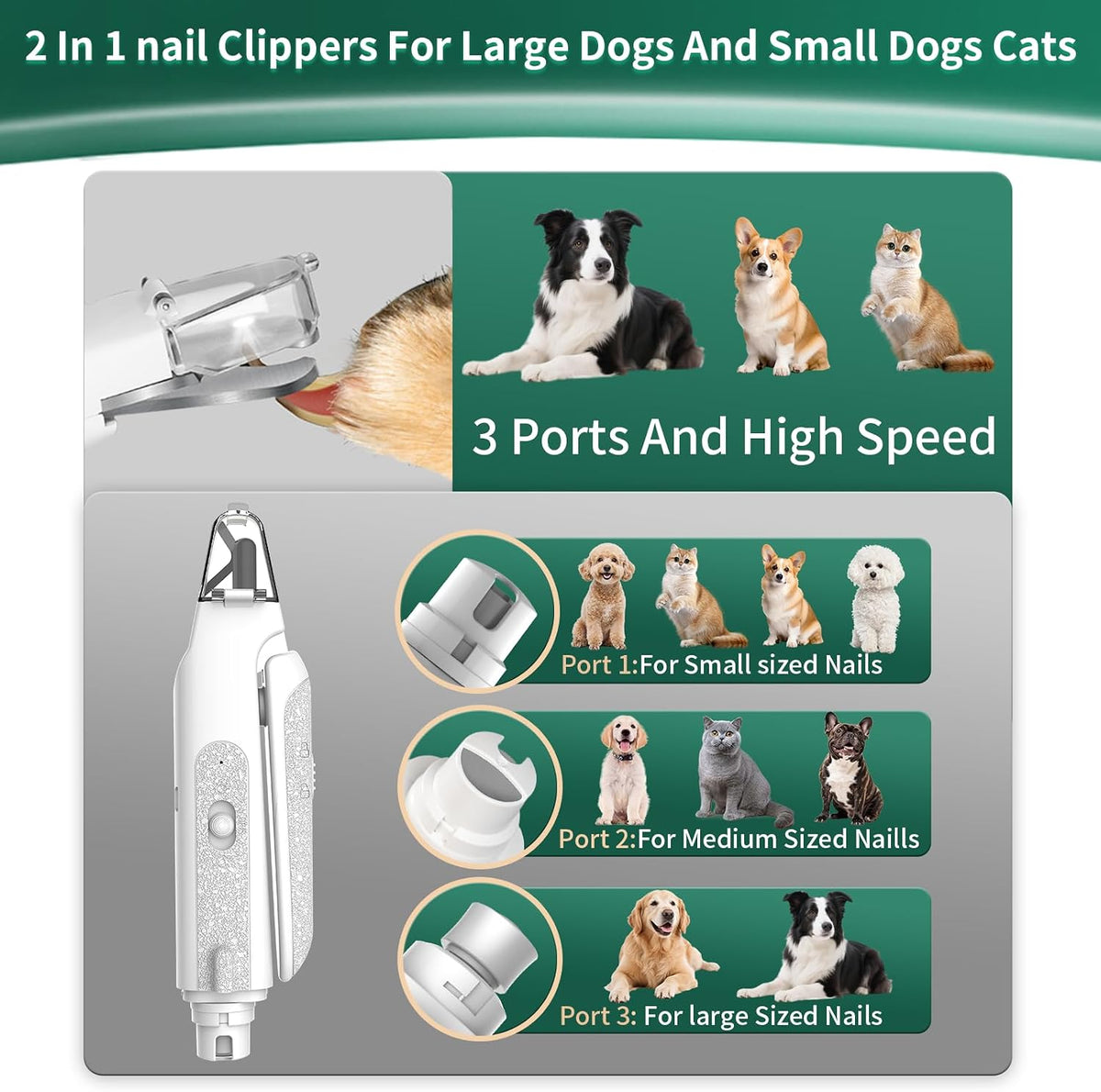 2-in-1 Cat & Dog Nail Clippers with Grinder and Dual LED Lights