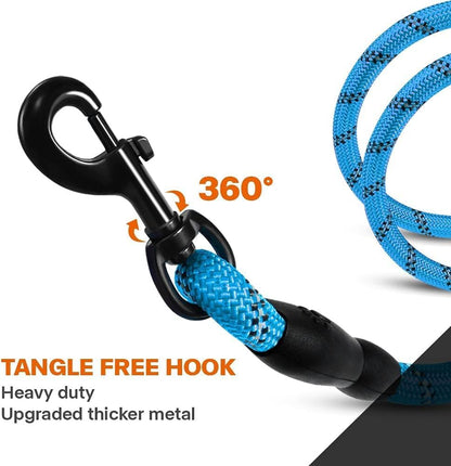 Rope Dog Leash for Medium Large Dogs, 6 FT Padded Handle, Black