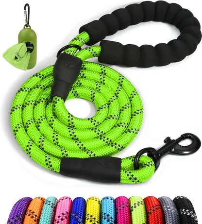 Rope Dog Leash for Medium Large Dogs, 6 FT Padded Handle, Black