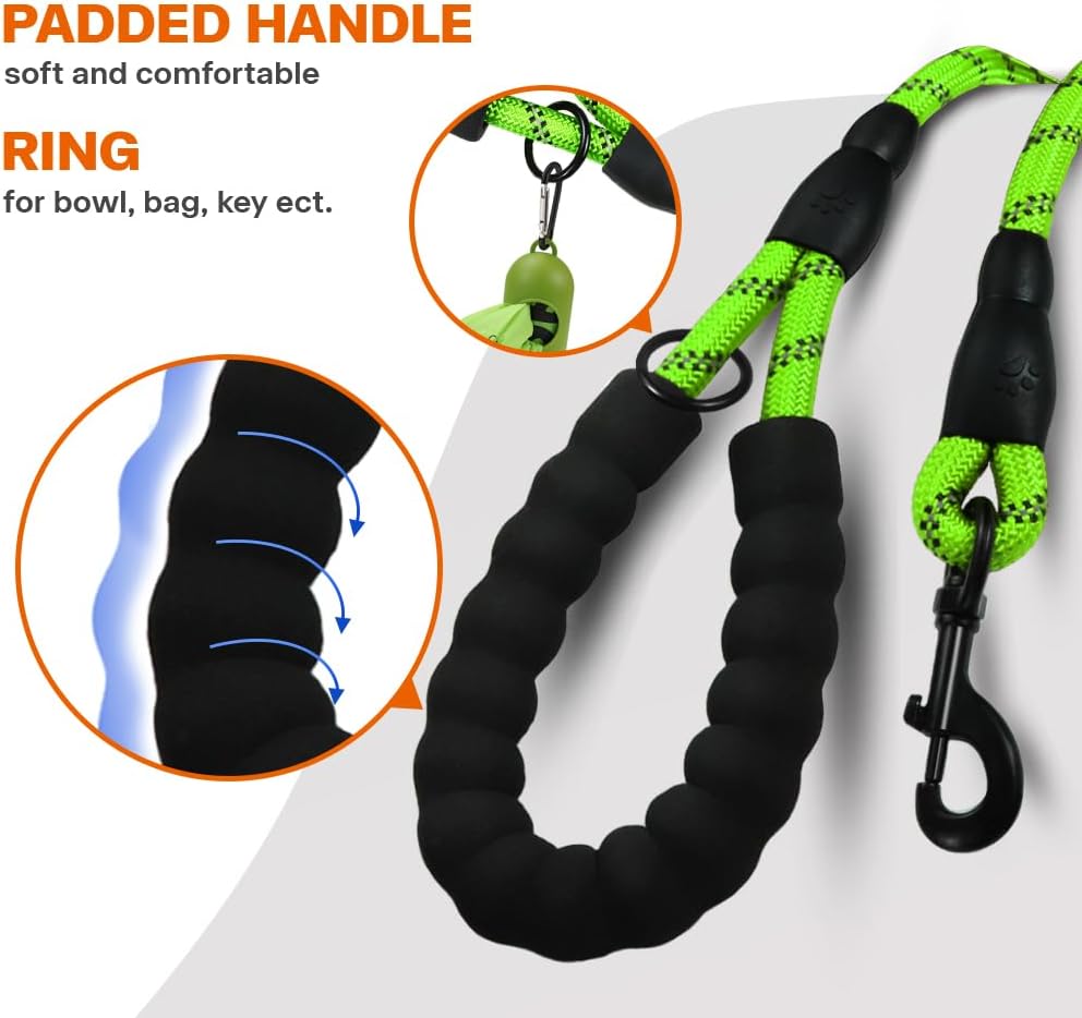 Rope Dog Leash for Medium Large Dogs, 6 FT Padded Handle, Black