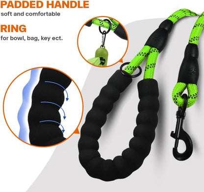Rope Dog Leash for Medium Large Dogs, 6 FT Padded Handle, Black