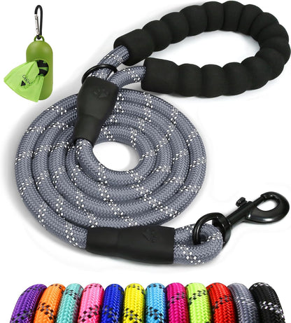 Rope Dog Leash for Medium Large Dogs, 6 FT Padded Handle, Black