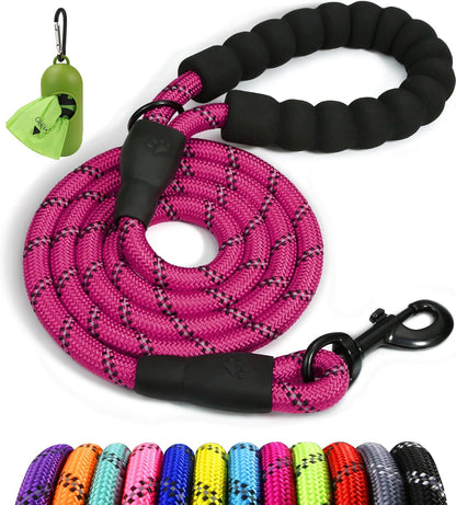 Rope Dog Leash for Medium Large Dogs, 6 FT Padded Handle, Black