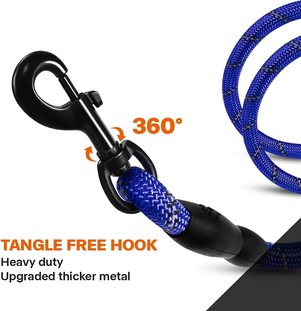 Rope Dog Leash for Medium Large Dogs, 6 FT Padded Handle, Black